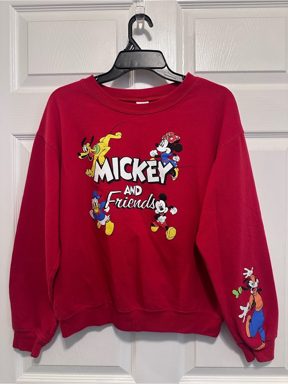 Disney Mickey and Friends Red Crewneck Sweatshirt with Blue Logo